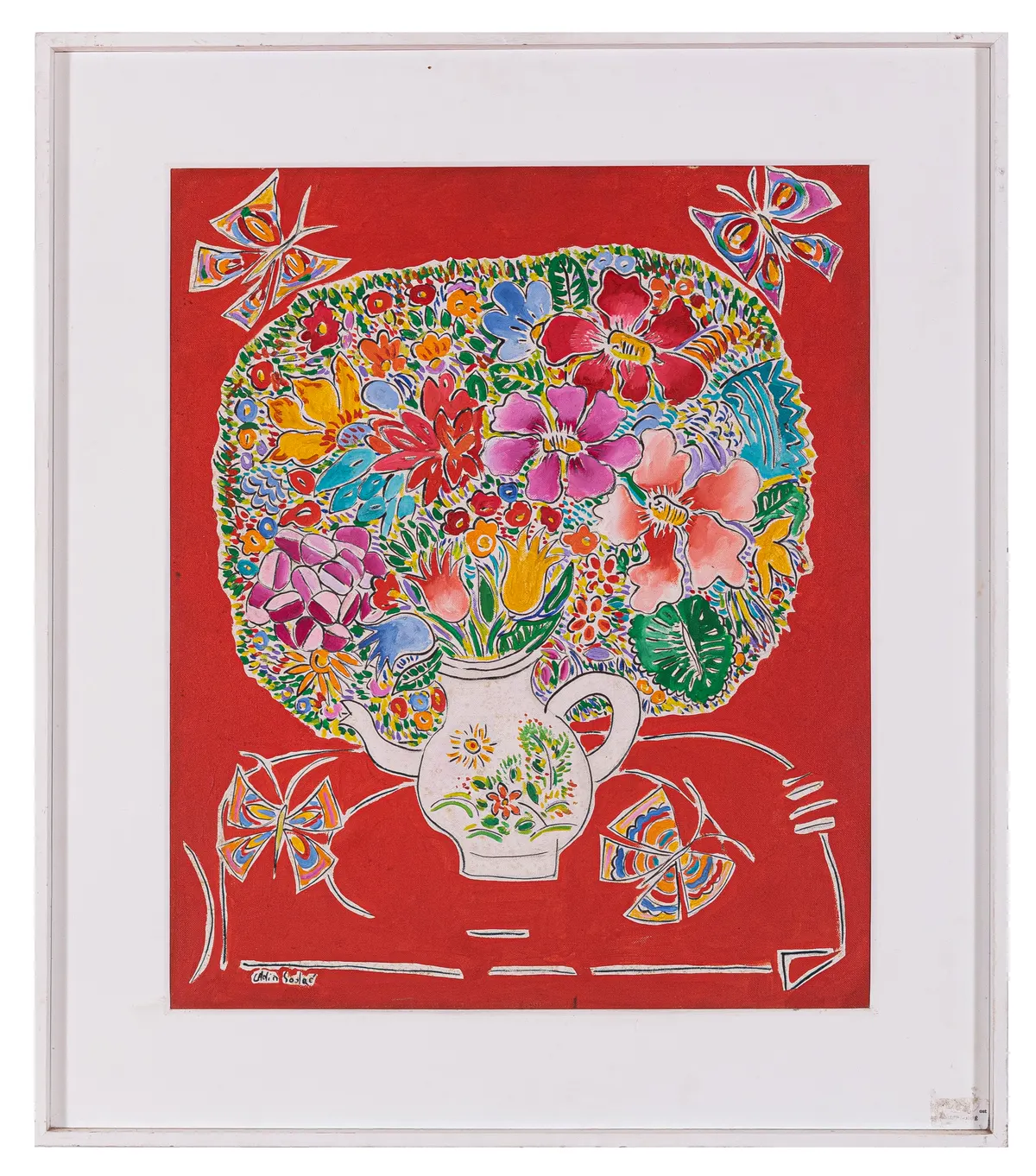 Vaso com flores e borboletas — Adir Sodré