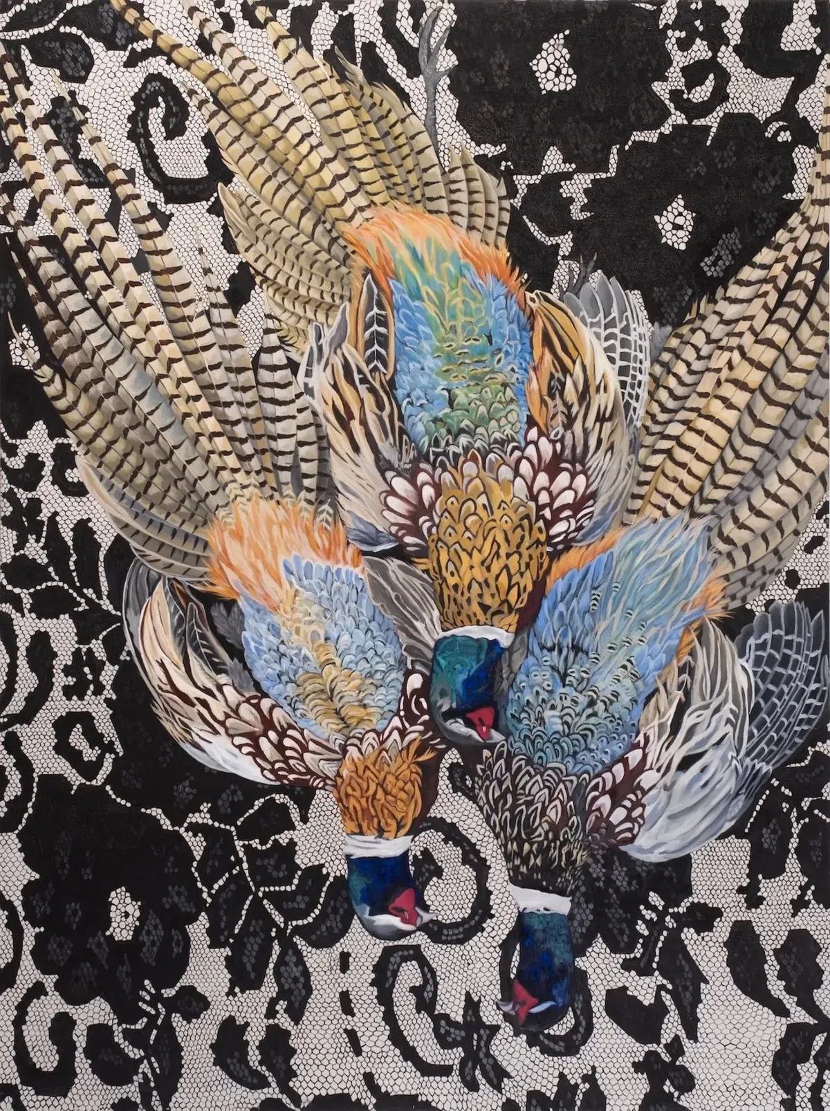 Natureza-morta com 3 faisões sobre renda preta, 2008 — Ana Elisa Egreja